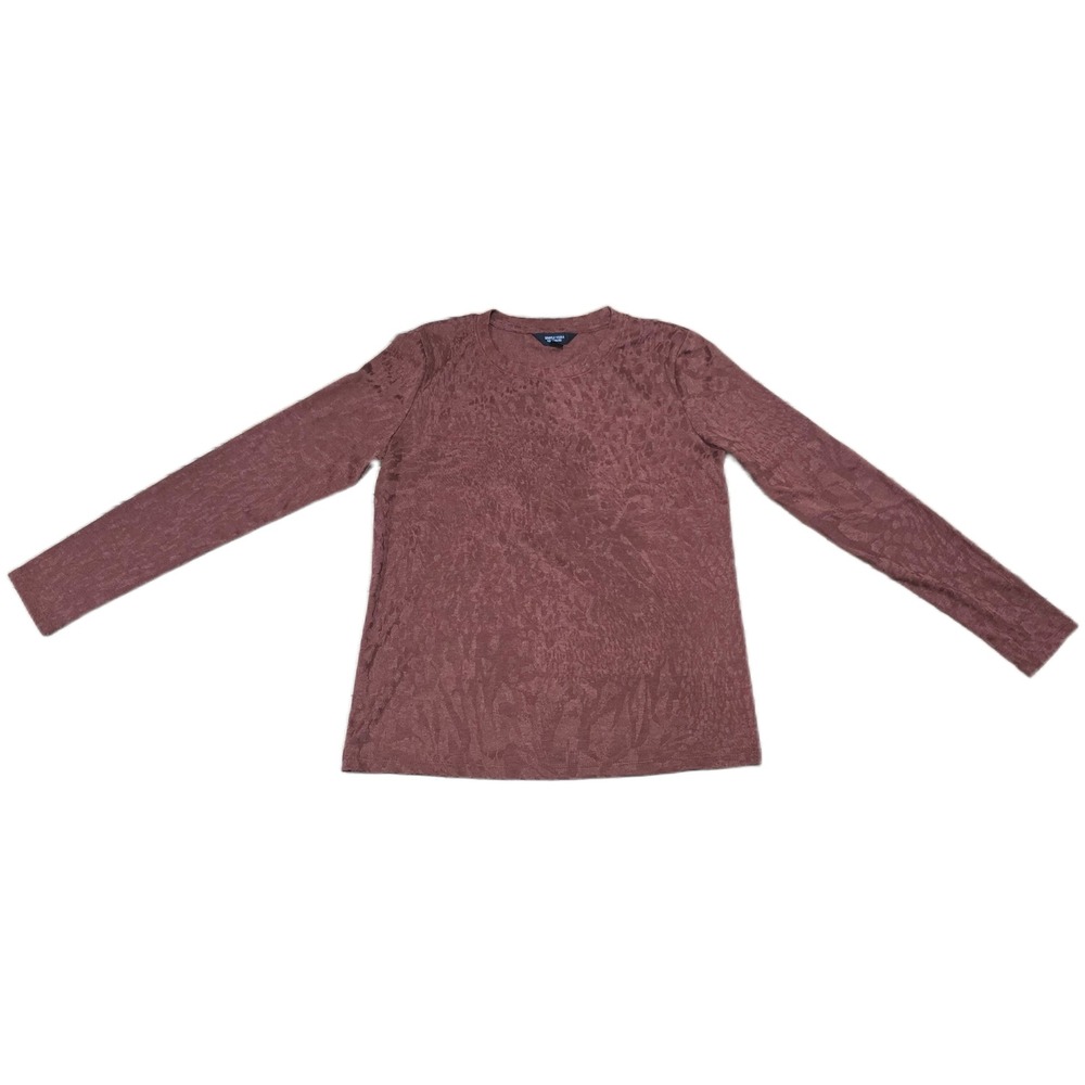 Simply Vera Vera Wang Womens XS Mahogany Brown Animal Print Burnout Top L/S Crew
